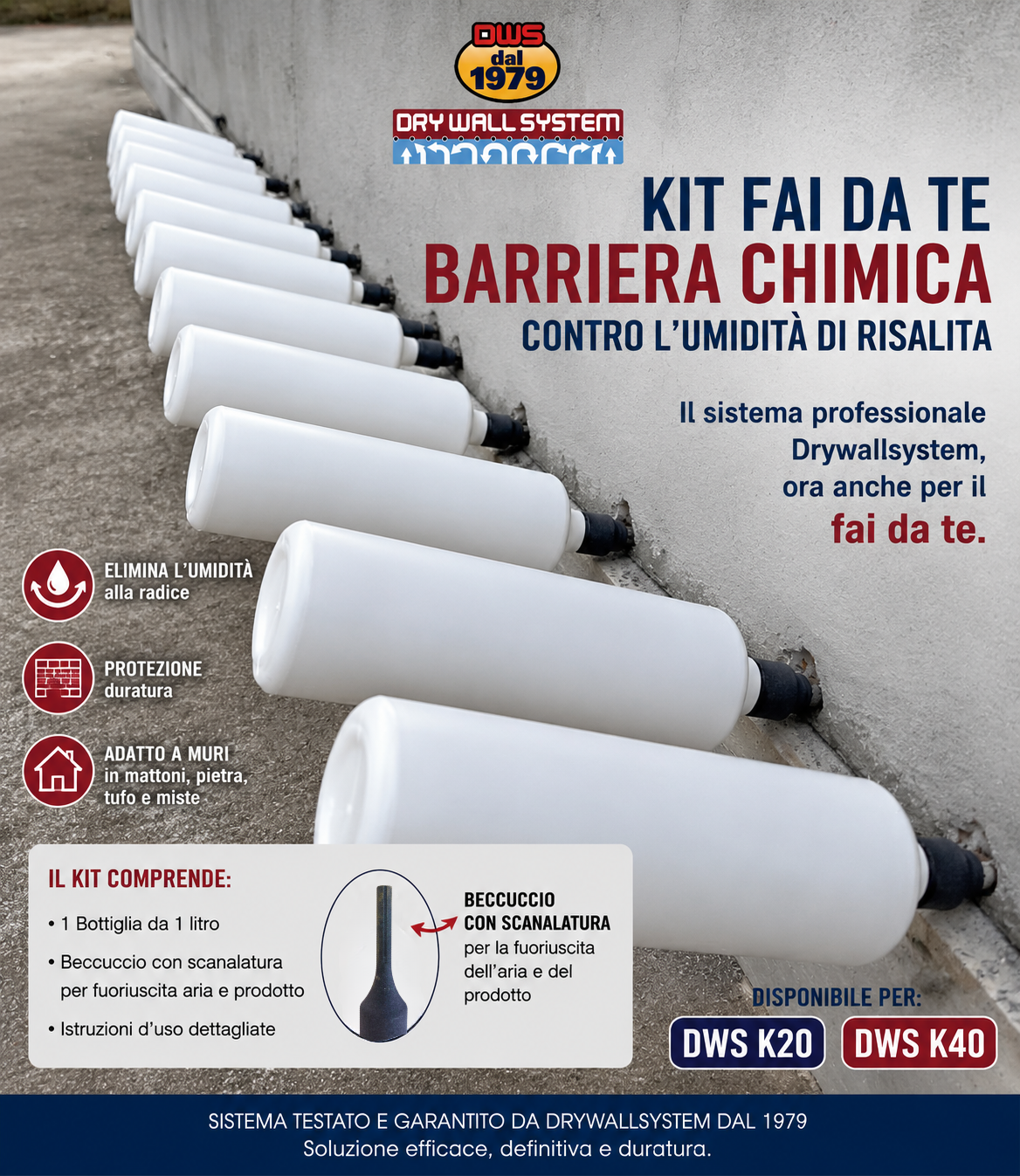 DWS.K20 – KIT COMPLETO Barriera Chimica contro Umidità di Risalita