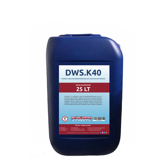 IDROREPELLENTE PER BARRIERE CHIMICHE DWS K40 CONTRO L'UMIDITA' DI RISALITA - 25 litri