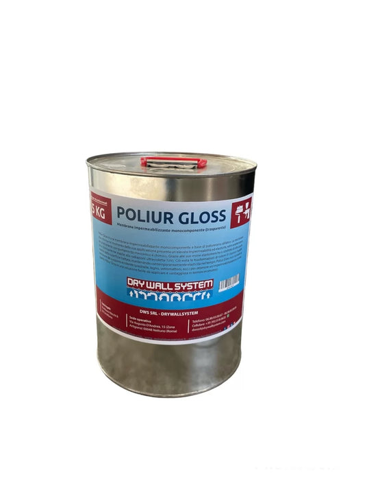 POLIUR GLOSS - RESINA IMPERMEABILIZZANTE TRASPARENTE PER TERRAZZI 5 KG
